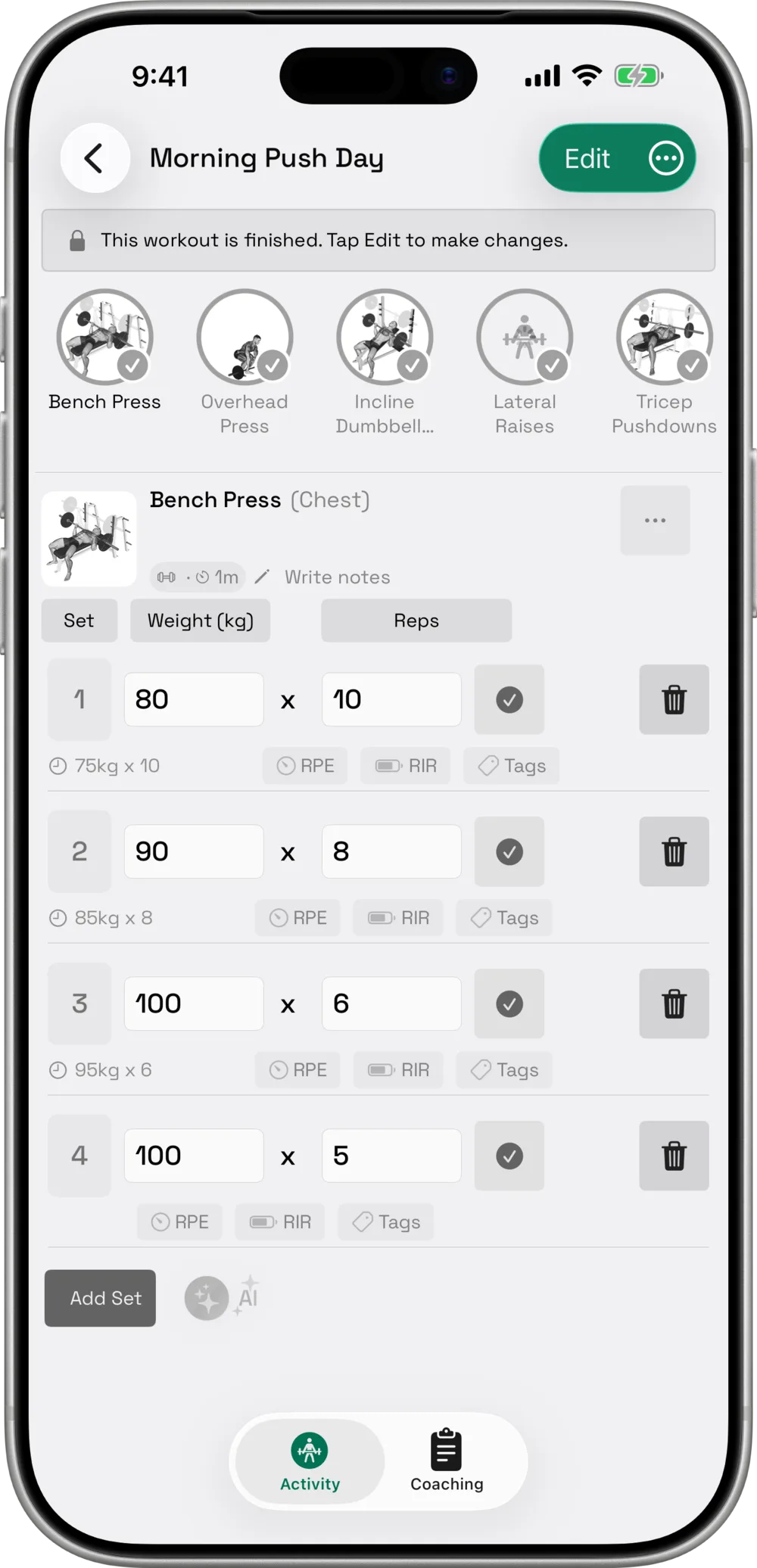 Workout logging